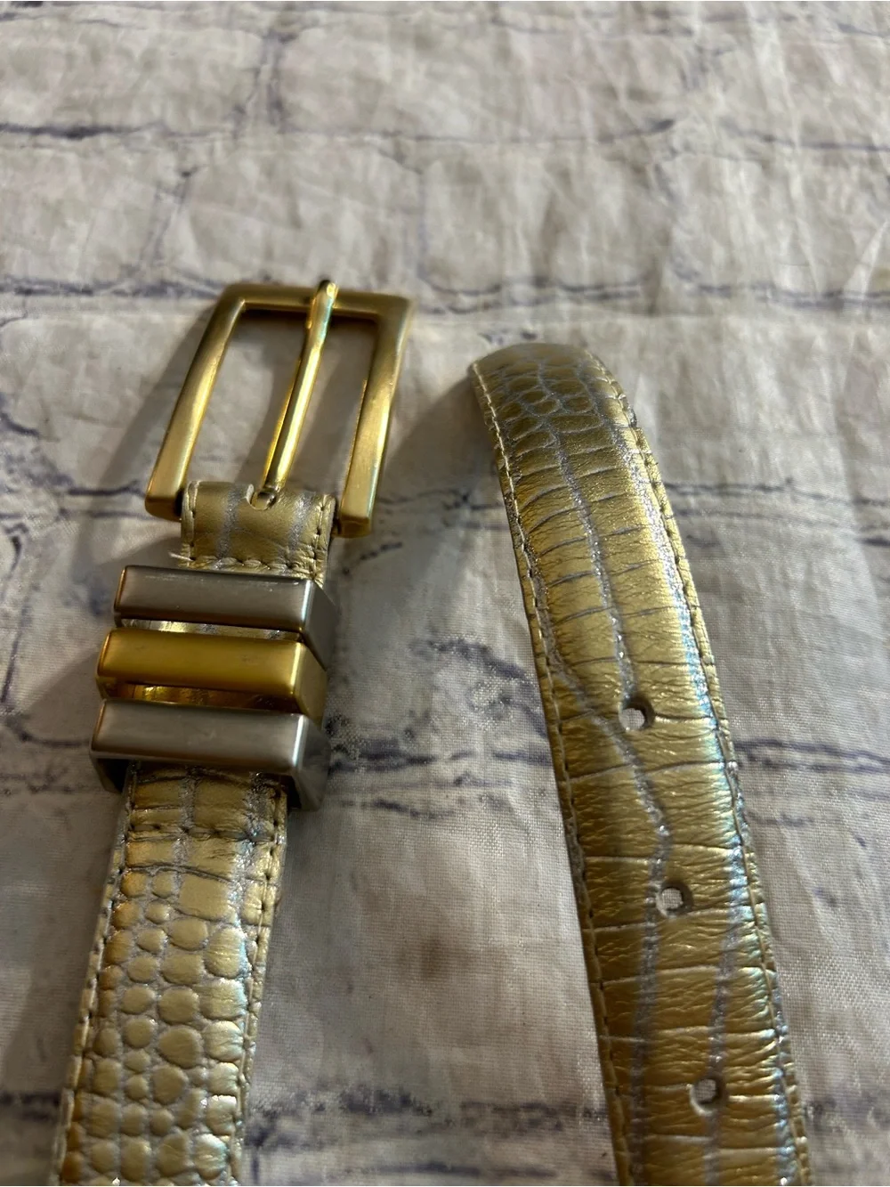 ELITE VTG GOLD METALLIC SKIN PRINT AND EDDIE BAUER BROWN LEATHER BRAIDED BELTS